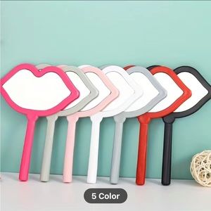Lip Shaped Handheld Makeup Mirror with Handle - Compact and Portable Cosmetic
